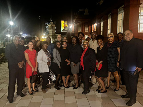 Pan Trinbago President flanked by Central Executives, Regional Executives and Staff